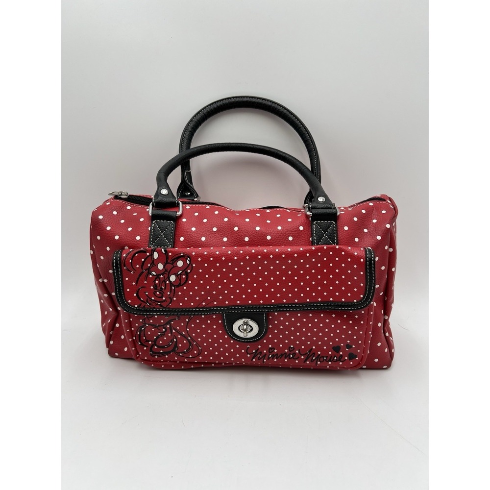 Disney Parks Minnie Mouse Red Polka Dot Satchel Handbag Purse Black